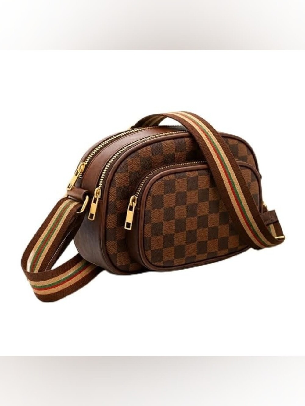 Brown Checkered Crossbody Bag for Women - Casual Everyday Wear